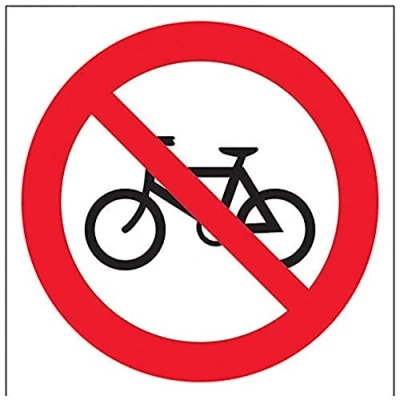 Abbildung von vsafety 51014 at r PROHIBITION Logo Schild, starrer Kunststoff, kein Radfahren, Platz, 200 mm x mm, schwarz, rot