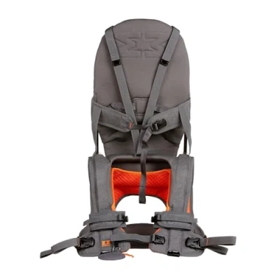 Abbildung von MiniMeis G4 Baby Schultertrage mit Rückenunterstützung faltbares Kinder Tragesystem bis zu 18 kg Grau Orange