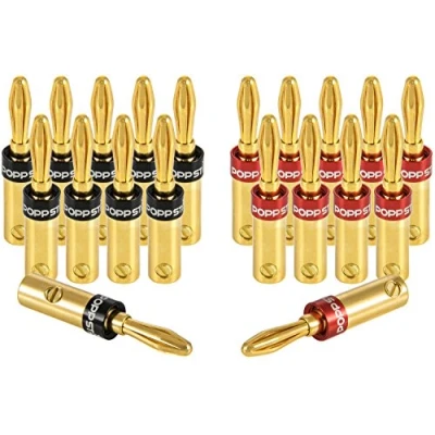 Abbildung von Poppstar High End Bananenstecker für Lautsprecher Kabel und AV Receiver Audio Adapter, Bananas (bis 4 mm² verschraubt / 5 verlötet) 10x schwarz, rot