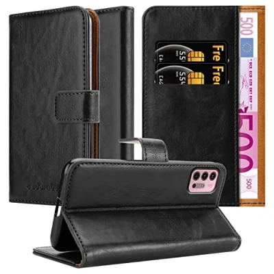 Abbildung von Cadorabo Hülle kompatibel mit Motorola Moto G10 / G30 aus Kunst Leder Flip Klappbare Stoßfeste Magnetische [Standfunktion] [Kartenfächern] Cover für Tasche in Schwarz