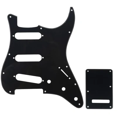Abbildung von Musiclily SSS Strat Schlagbrett Pickguard und Tremoloabdeckung Back Plate Set für Fender American/Mexican Standard Stratocaster Modern Style E Gitarre, 1 lagig Schwarz
