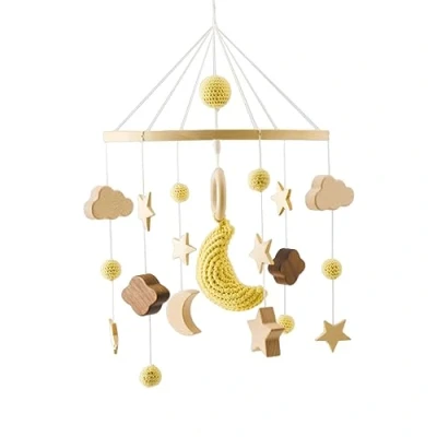 Abbildung von Sarah Duke Mobile Baby Babybett Windspiel Bettglocke 3D Stern Mond Handgemachte Anhänger Mobiles für Kinder Bett Wickeltisch Decor Babyzimmer Mädchen Jungen (Mond)