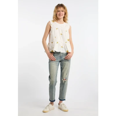 Abbildung von DREIMASTER Vintage Damen Top S / Off White Gelb 100% Baumwolle