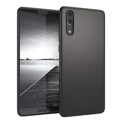 Abbildung von EAZY CASE Handyhülle Silikon mit Kameraschutz kompatibel Huawei P20 in schwarz matt, Ultra dünn, Slimcover, Silikonhülle, Hülle, Softcase, Backcover