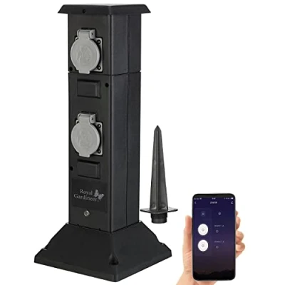 Abbildung von Royal Gardineer Steckdosenturm: 4 Fach WLAN Outdoor Steckdosen Säule, App, Sprachsteuerung, 16 A, IP44 (Gartensteckdose Smart, Gartensteckdose, Steckdose Schalter)