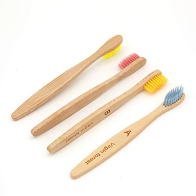 Abbildung von Bambus Zahnbürste Kinder, Natürliche Umweltfreundliche Holz Zahnbürsten, Biologisch Abbaubare Holzkohle Zahnbürste, 4er Pack…