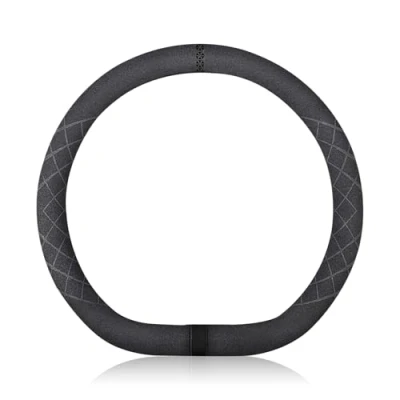 Abbildung von Ergocar D Form Auto Lenkradbezug Rutschfester Sport Lenkradschutz Mikrofaser Wildleder Winter Warm für Lenkrad Durchmesser 38cm (15 &quot;) (Schwarz)