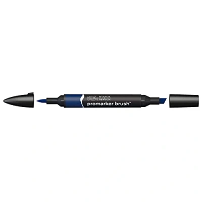 Abbildung von Winsor &amp; Newton 0204169 BrushMarker (Für Zeichnungen, Kalligraphie, Design und Layouts, streifenfreies Zeichnen mit Keil Pinselspitze) indigoblau