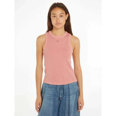 Abbildung von Tommy Hilfiger Rundhalsshirt MUTED GMD SLIM RIB TANK mit Logostickerei