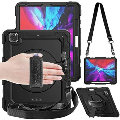 Abbildung von TECHGEAR Utility Hülle für iPad Pro 12.9 2022/2021 / 2020 (6. 5. 4. Generation) Robust Heavy Duty Stoßfeste Schutzhülle mit 360 Grad Schwenkständer, Hand Schultergurt Eingebaut Bildschirm Schwarz