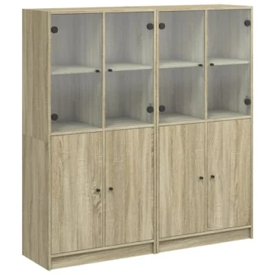 Abbildung von vidaXL Bücherschrank mit Türen, Bücherregal Stauraum, Standregal für Wohnzimmer Büro, Würfelregal, Modern, Sonoma Eiche Holzwerkstoff