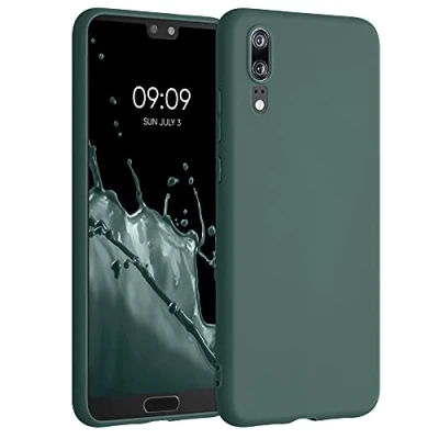 Abbildung von kwmobile Hülle kompatibel mit Huawei P20 weiches TPU Silikon Case Cover geeignet für kabelloses Laden Blaugrün
