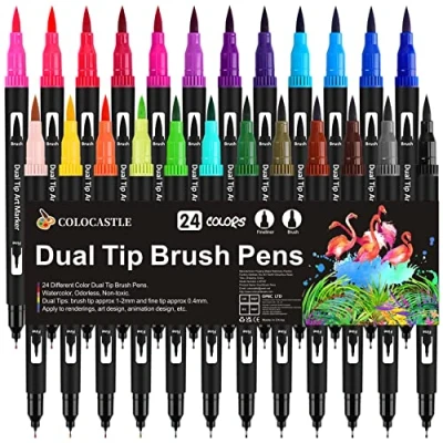 Abbildung von Dual Brush Pen Set, 24 Farben, Pinselstifte, Filzstifte für Kinder Bullet Journal Handlettering Aquarell Mandala Kalligraphie Manga Erwachsene Doppelfasermaler Fasermaler[1 2 mm] und Fineliner[0,4