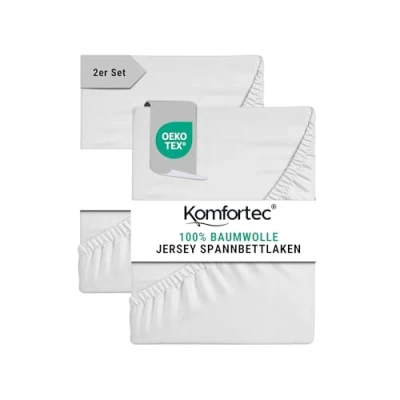 Abbildung von Spannbettlaken Jersey Spannbettuch, 90x200, 140x200, 160x200, 180x200 oder 200x200 cm, Komfortec, 100% Baumwolle (135 g/m), Gummizug: Rundum, (2 Stück), OEKO TEX® Standard 100 Zertifisiert, für Matratzen bis 25 cm Höhe