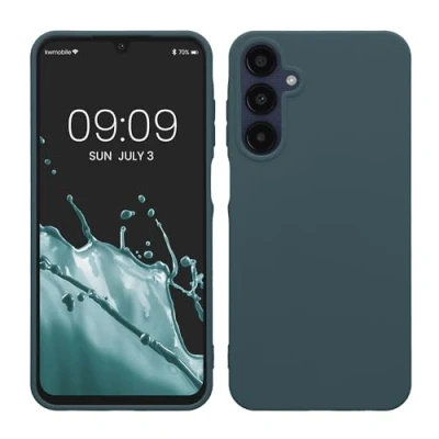Abbildung von kwmobile Hülle kompatibel mit Samsung Galaxy A25 weiches TPU Silikon Case Cover geeignet für kabelloses Laden Dunkler Schiefer