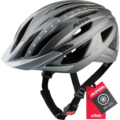 Abbildung von ALPINA HAGA LED Stoßabsorbierender, Beleuchteter &amp; Optimal Anpassbarer Fahrradhelm Mit Integriertem Licht Für Erwachsene, darksilver matt, 52 56 cm