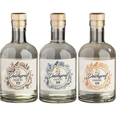 Abbildung von 3er Set Deichgraf Asam Tee Gin 43% vol, London Dry vol. und Sanddorn je 0.5l Flasche Mix Paket Heiko Blume