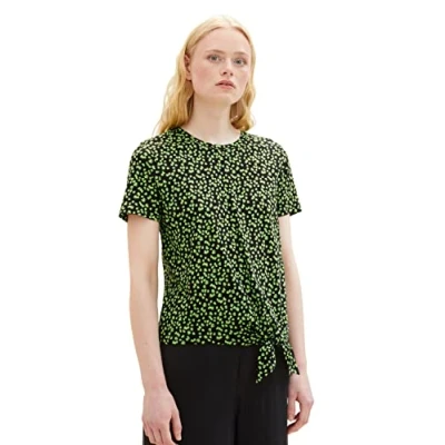 Abbildung von TOM Tailor Denim KNOT Tshirt print, Damen, Größe: XS, Black green flower print