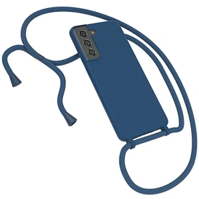 Abbildung von EAZY CASE Premium Silikon Handykette kompatibel mit Samsung Galaxy S21 FE 5G Handyhülle Umhängeband, Handykordel Schutzhülle, Silikonhülle, Hülle Band, Kette für Smartphone, Nacht Blau