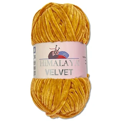Abbildung von Wohnkult Himalaya 100 g Velvet Dolphin Wolle 40 Farben zur Auswahl Chenille Strickgarn Flauschgarn Glanz Accessoire Kleidung Decken (90030 Senf)