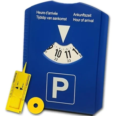 Abbildung von M&amp;H 24 Parkscheibe Auto Parkuhr mit Eiskratzer Parkscheiben Reifenprofilmesser und Einkaufswagenchip Parking Disc aus Kunststoff