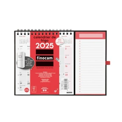 Abbildung von Finocam Neutraler Kalender mit Magnet zum Schreiben 2025 1 Monat pro Seite Januar Dezember (12 Monate) Französisch