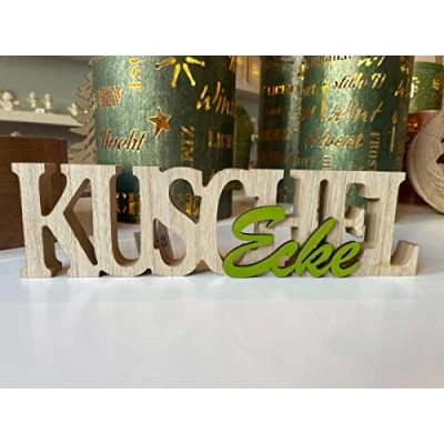 Abbildung von Riffelmacher&amp;Weinberger Deko Schriftzug KuschelEcke 29 x 8 cm Natur Grün 19133 Holz Dekoration