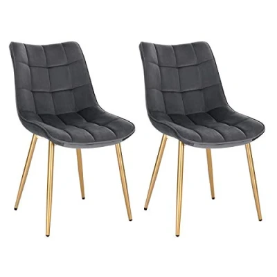 Abbildung von EUGAD 0671BY 2 2X Esszimmerstühle Küchenstuhl Polsterstuhl Wohnzimmerstuhl Sessel, Sitzfläche aus Samt, Metall Gold Beine, Grau