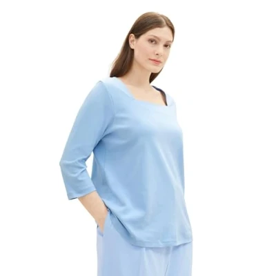 Abbildung von TOM TAILOR Damen Plussize Basic Langarmshirt mit 3/4 Arm, 34587 Light Fjord Blue, 52