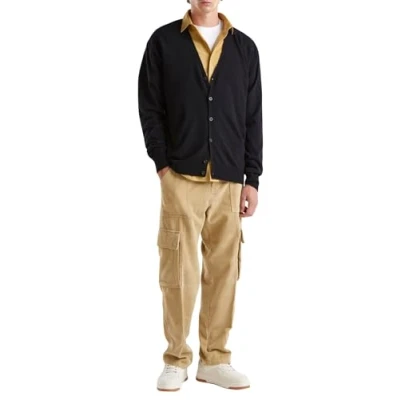 Abbildung von United Colors of Benetton WITH Chainstitch LOGO ON BACK Relaxed FIT Strickjacke, Herren, Größe: Large, Black
