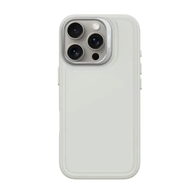 Abbildung von DECODED Silicone Stacks Hülle für iPhone 16 Pro, MagSafe kompatibel, Premium Flüssig Soft Touch Material, Ganzkörper Schutzhülle, erhöhte Kanten zum Schutz von Bildschirm und Kamera, Steingrau