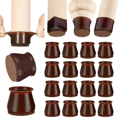 Abbildung von Aneaseit Stuhlbeinkappen 38 mm 16 Kappen Rund in Nussbaum Dunkel Stuhlbeinschoner aus Silikon mit Filz auch für Tischbeine, Sessel oder Gartenmöbel Medium