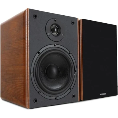 Abbildung von McGrey BSS 365 BN 6,5&quot; HiFi Regallautsprecher 1 Paar kompakte Boxen Belastbar bis 60 Watt (RMS) 2 Wege System Tieftöner + 1,0&quot; Hochtöner Braune Holz Optik