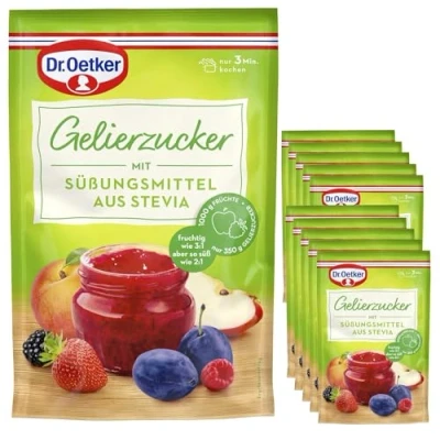Abbildung von Dr. Oetker Gelierzucker mit Süßungsmittel aus Stevia, 10er Pack (10 x 350 g) für Konfitüren weniger Kalorien