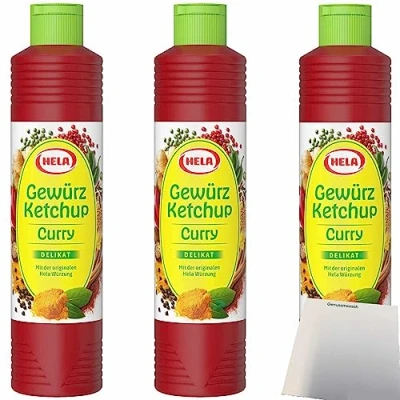 Abbildung von Hela Curry Ketchup Delikat 3er Pack (3x800ml Flasche) + usy Block