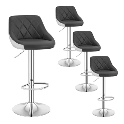 Abbildung von WOLTU 4er Set Barhocker Trensenstuhl Barstuhl Design Hocker 2 farbig mit Rücklehne, Drehbar, verchromter Stahl, Sitzfläche aus Kunstleder Grau+Weiß BH30grw 4