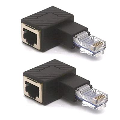 Abbildung von HTGuoji 2 Stück RJ45 Ethernet Adapter 90 Grad Winkel 8P8C Stecker auf Buchse Cat5e Cat6 (Links)