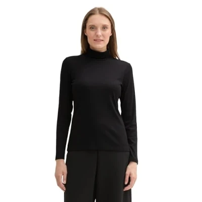 Abbildung von TOM Tailor MIT Rollkragen Langarmshirt, Damen, Größe: Medium, Deep black