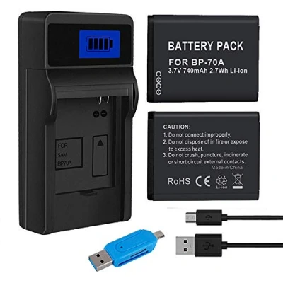 Abbildung von CITYORK BP 70A Ersatzakku (2er Pack) und Ladegerät für Samsung DV150F ES65 ES67 ES70 ES80 MV800 PL20 PL80 PL120 PL170 PL200 SL605 SL630 ST65 ST95 ST66 ST76 ST80 ST90 ST100 ST6500 SL50 SL600