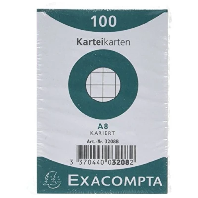 Abbildung von Exacompta 3208B Karteikarten (48 Packungen mit 100, 250g, in Folie eingeschweißt, DIN A8, 5,2 x 7,4 cm, kariert, ideal für die Schule) 48er Pack weiß