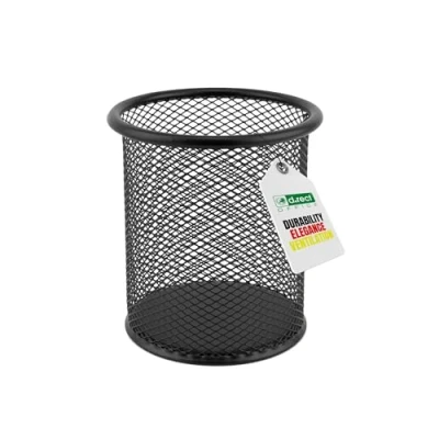 Abbildung von D.RECT Metall Stifteköcher Stiftehalter rund aus Drahtmetall Mesh Multifunktions Becher für Kugelschreiber Ø91 mm Schwarz
