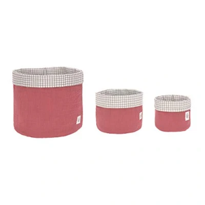 Abbildung von LÄSSIG Aufbewahrungskorb Set 3 Stk. aus Muslin Bio Baumwolle/Storage Basket pcs Muslin, rot