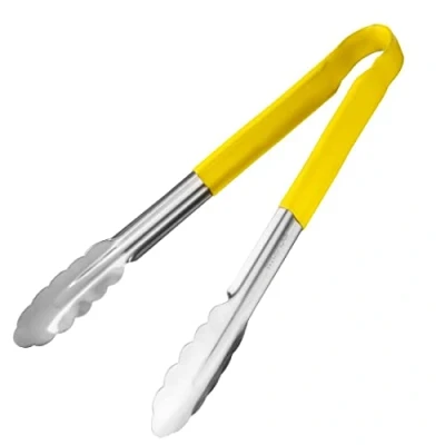 Abbildung von Hygiplas Pro Grade farbcodierte Küchenzange 300mm, gelb, Edelstahl, farbcodiert gelb für gekochtes Fleisch, Vinyl beschichtete Griffe CB157