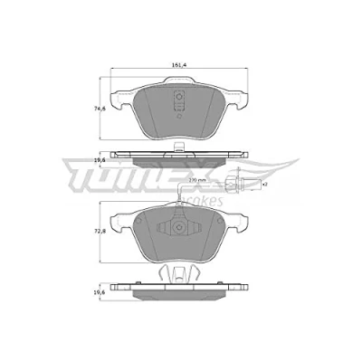 Abbildung von TOMEX brakes TX 12 56 Bremsbelagsatz Vorderachse inkl. Verschleißwarnkontakt VOLKSWAGEN: California Westfalia T4 Bus, TRANSPORTER 4 Sharan I