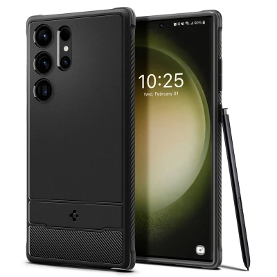 Abbildung von Samsung Galaxy S23 Ultra Hülle Silikon Spigen Soft Case/Backcover Handyhülle Schwarz Shockproof/Stoßfest