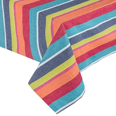 Abbildung von Homescapes Bunt gestreifte Tischdecke aus 100% Baumwolle 137x178 cm, Tischtuch rechteckig, waschbar &amp; pflegeleicht