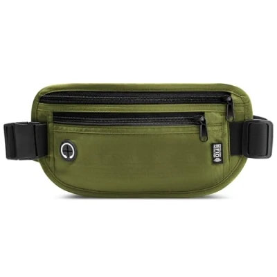 Abbildung von GlasFlength Flache Bauchtasche mit RFID Blocker, Diebstahlsicher Geldgürtel für Damen und Herren wasserdichte Tasche Reisepass Diebstahlsichere Gürteltasche Reise Sport (Olive)