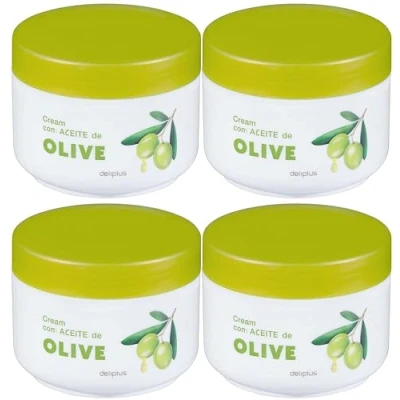 Abbildung von 4er Pack Körpercreme mit Olivenöl 1000 ml Deliplus Für alle Hauttypen Packung 4 Gläsern x 250