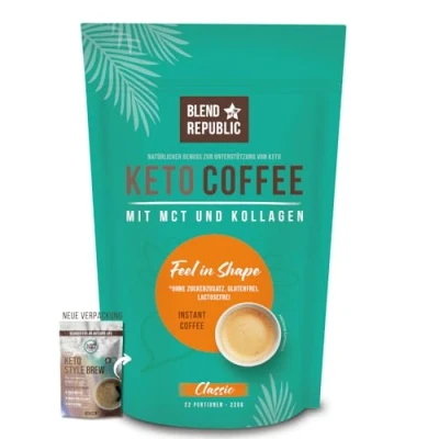 Abbildung von BLEND REPUBLIC® Keto Coffee Classic für ketogene Ernährung mit MCT Öl, Kokosöl &amp; Kollagen Collagen Coffee, Ketokaffee laktosefrei und ohne Zucker, 220g
