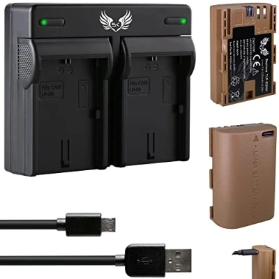 Abbildung von 2X SK Akku Ersatz für Canon LP E6NH // 2250mAh mit USB Typ C Ladebuchse/NTC Sensor &amp; V1 Gehäuse + Dual Charger E6 E6N EOS 7D R7